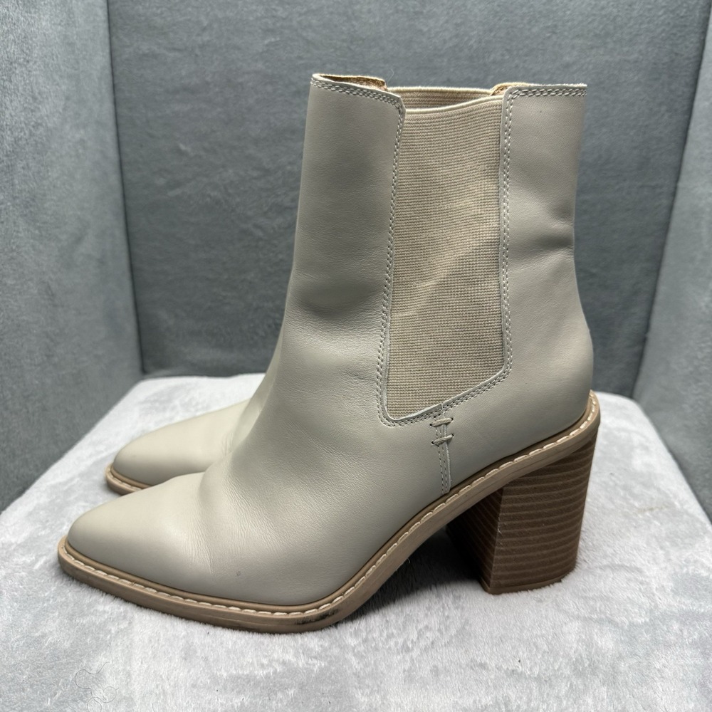 Crown Vintage Pimmy Womens 8M Taupe Leather Chelsea Ankle Boots Block Heel